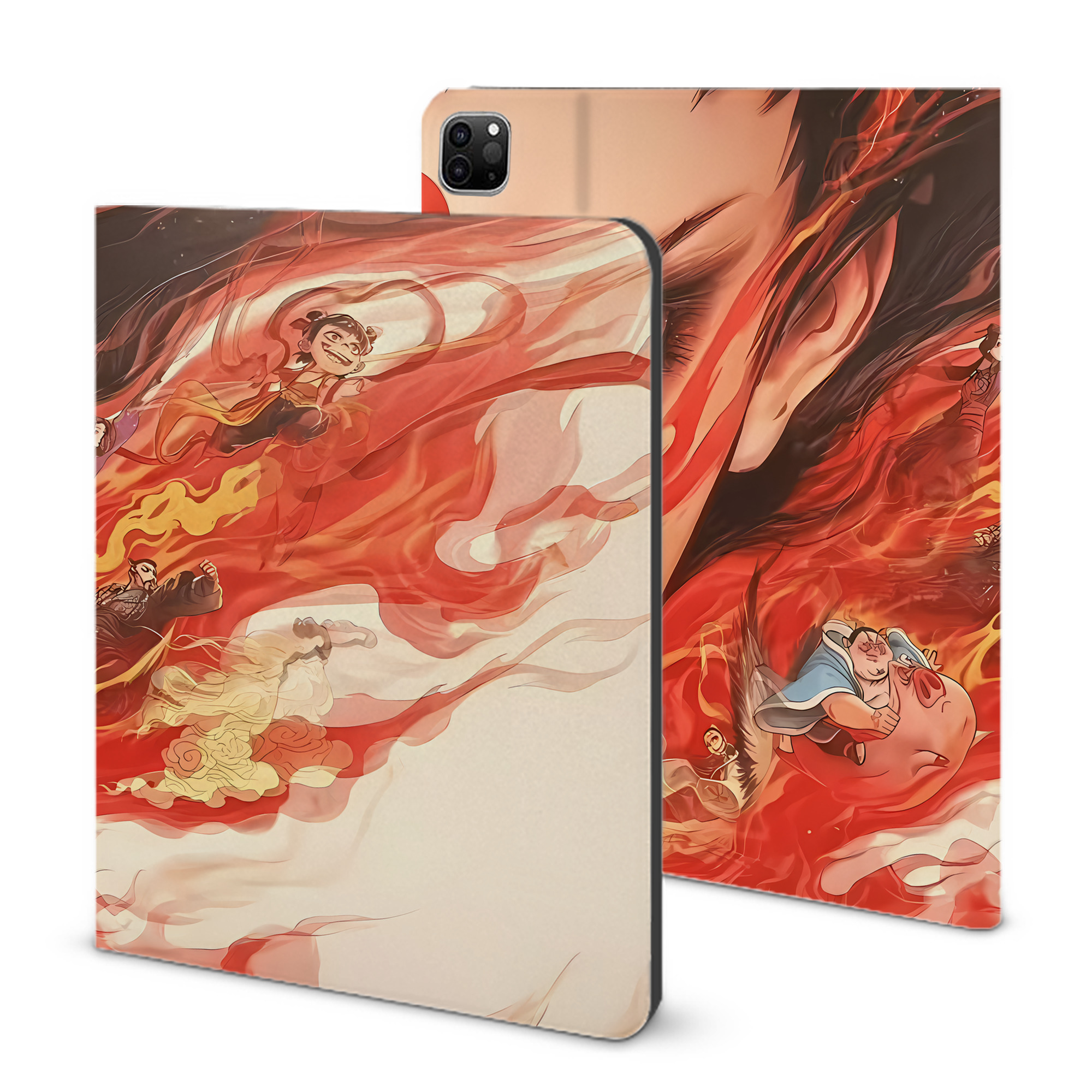 （画像用） Ne Zha 2 ナタ 魔童の大暴れ IPad ケース ブック型 PUレザー TPU 耐衝撃 軽量 薄型 ペン収納なし 全面保護 IPad 各モデル対応